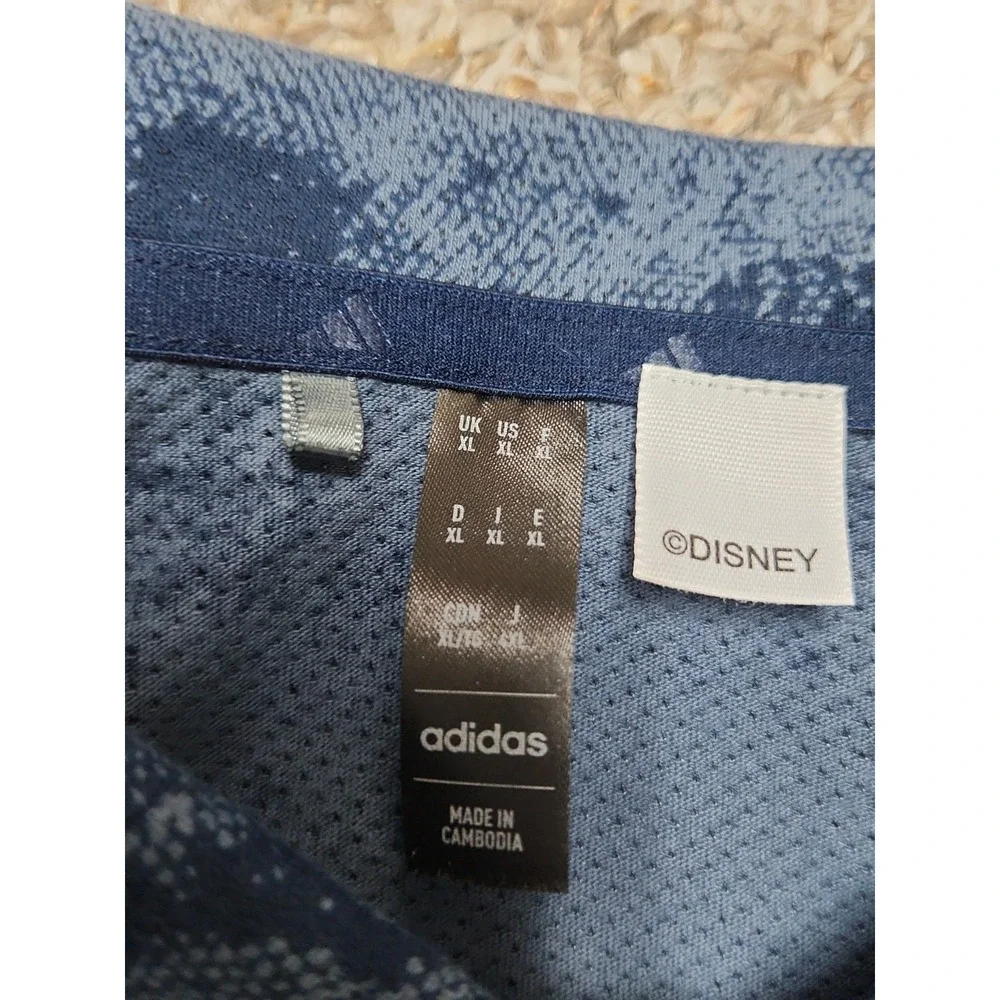Adidas Disney Golf Polo Shirt Men's XL‎ Blue Ink Camo All Over Print Performance